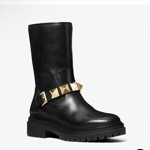 NEW Michael Kors Layton Leather boots with  gold studs short booties sz 6.5